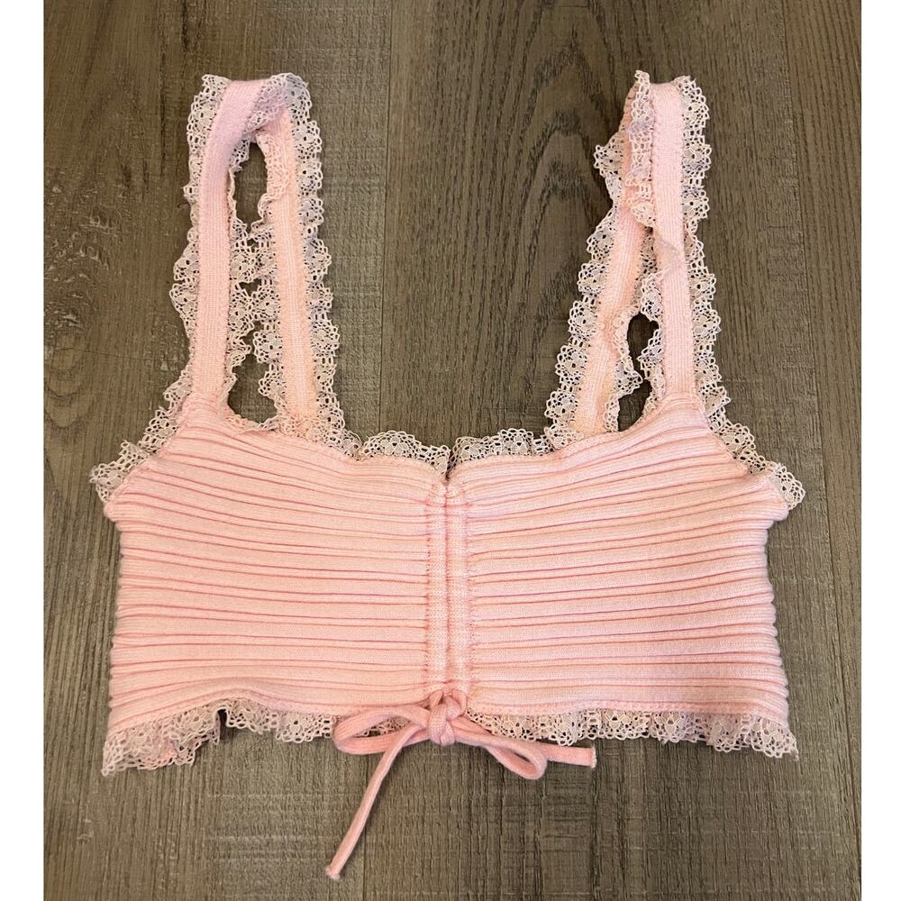 For Love & Lemons Pink Lace Crop Tank Top